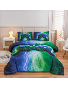 Juego de Ropa de Cama Gamer Meeting Story Individual Azul-Verde 2