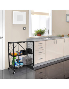 Estante Plegable de 3 Niveles HealSmart, 70.96x33.99x86.05cm, Negro 2