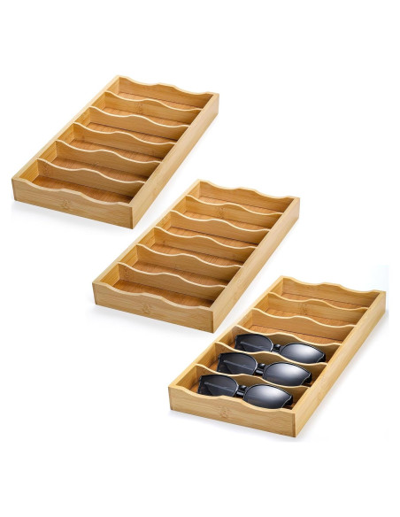 Organizador de Gafas de Sol SOUJOY 3 Piezas Bambú 6 Compartimentos