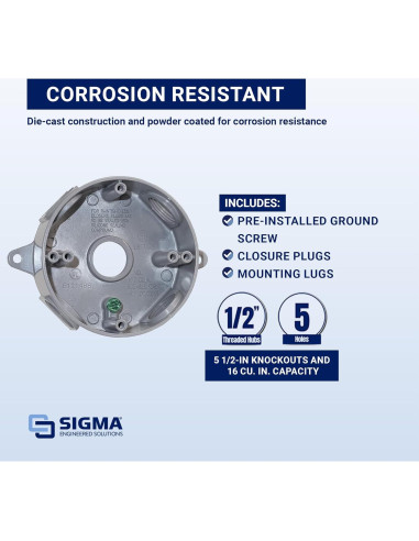 Caja Redonda 5 Agujeros Sigma Electric 143854 14 cm Gris