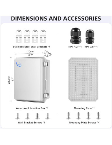 Caja de Conexiones Exterior IP67 RTHIEAI 22x17x11cm Gris