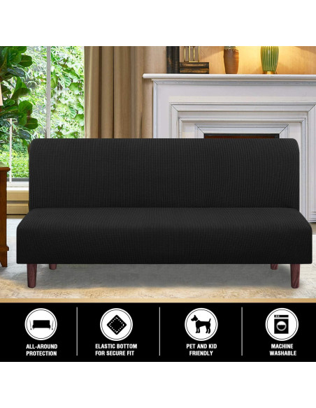 Funda de Futón Elástica PrinceDeco Negra Jacquard 215 cm