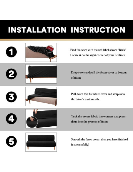 Funda de Futón Elástica PrinceDeco Negra Jacquard 215 cm