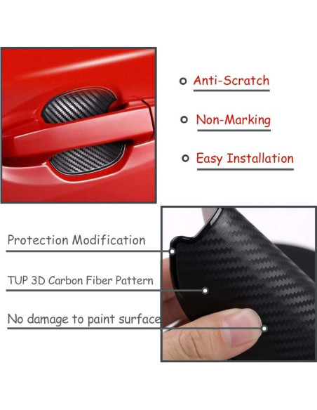 Protector de Manija de Puerta Auto WORCAS 3D Carbono Negro
