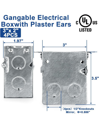 4 Cajas Eléctricas Gangables Yaocom 7,62x5,08cm Acero