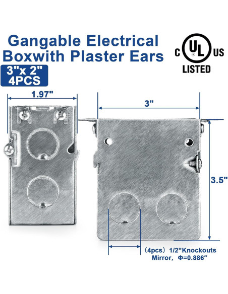 4 Cajas Eléctricas Gangables Yaocom 7,62x5,08cm Acero