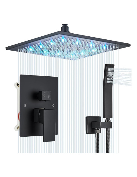 Sistema de Ducha 12" LED Saetow Negro Mate Completo