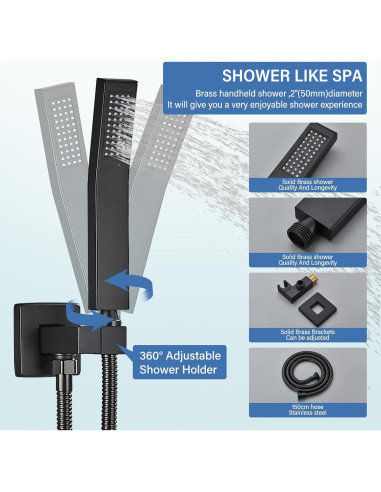 Sistema de Ducha 12" LED Saetow Negro Mate Completo