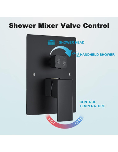 Sistema de Ducha 12" LED Saetow Negro Mate Completo