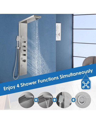 Panel de Ducha ROVOGO Acero Inoxidable 304 5 Jets 3 Funciones