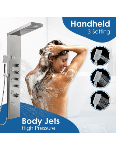 Panel de Ducha ROVOGO Acero Inoxidable 304 5 Jets 3 Funciones