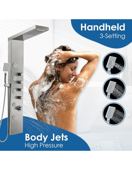 Panel de Ducha ROVOGO Acero Inoxidable 304 5 Jets 3 Funciones
