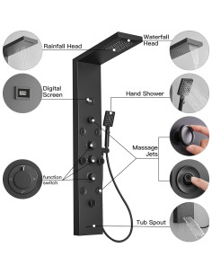 Panel de Ducha BWE 6 en 1 Acero Inoxidable Negro Mate 2