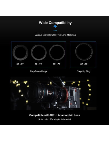 Adaptador Anamórfico SIRUI 1.25x T2.9 para Lentes 82mm