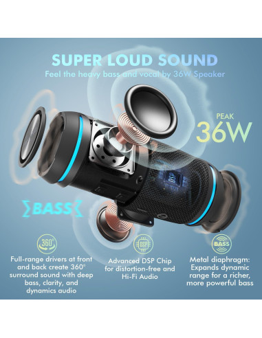 Altavoz Portátil Bluetooth W-KING BT226 36W Impermeable IPX6