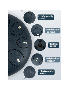 Tambor de Lengua de Acero OUTUO 6" 8 Notas Azul Marino 2