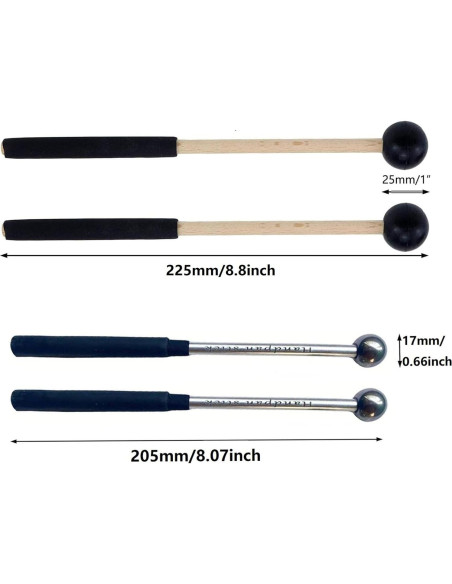 3 Pares de Mallets de Tambor de Acero con Bolsa de Almacenamiento