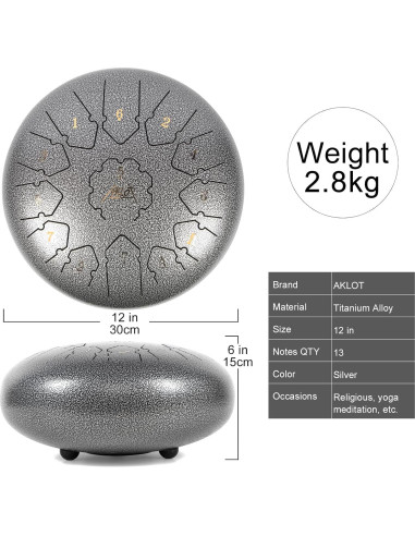 Tambor de Lengua de Acero AKLOT 30,5 cm 13 Notas C con Accesorios