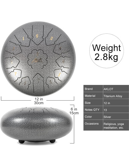 Tambor de Lengua de Acero AKLOT 30,5 cm 13 Notas C con Accesorios