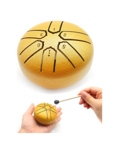 Tambor de Mano Anvin 3" Acero 6 Notas Oro con Mallets