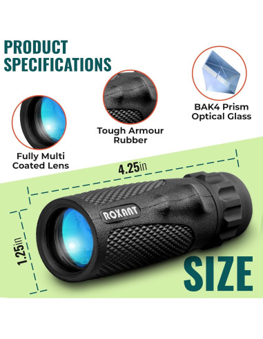 Telescopio Monocular Roxant Viper 10x25 Compacto a Prueba de Clima