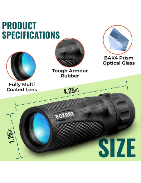 Telescopio Monocular Roxant Viper 10x25 Compacto a Prueba de Clima