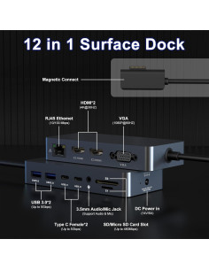 Estación de Acoplamiento Microsoft Surface 12 en 1 HDMI VGA 2