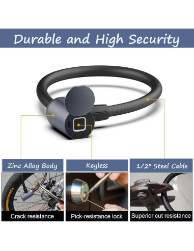 Candado de Cable Biométrico Dhiedas 42cm Bluetooth Negro