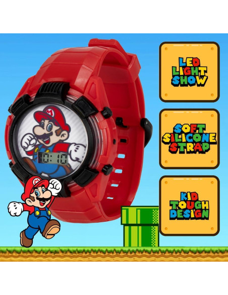 Reloj Digital Iluminado Super Mario para Niños Rojo 14-20.3 cm