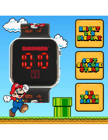 Reloj LED Accutime Super Mario para Niños - Correa Ajustable