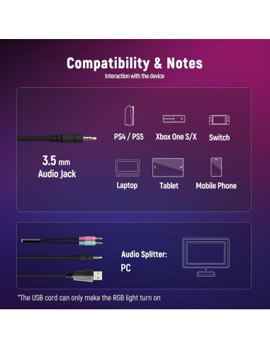 Auriculares Gaming Ozeino ZW1 con Sonido 7.1 y Micrófono