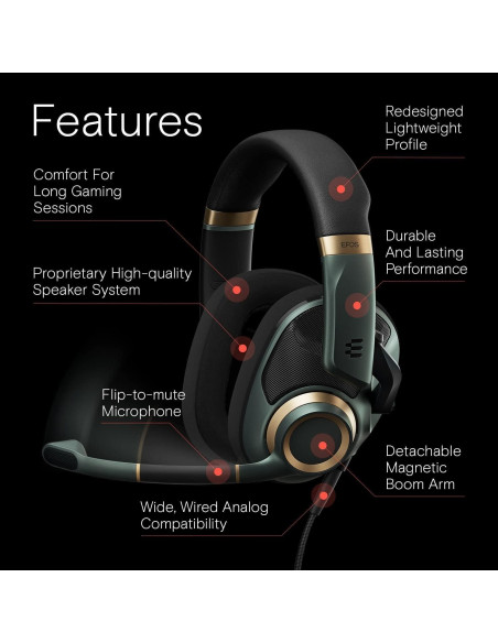 Auriculares de Juego EPOS H6 Pro Abiertos Verde - PC/Xbox/PS4/PS5