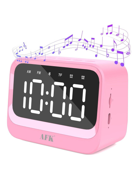 Reloj Despertador Digital AFK Rosa con Altavoz Bluetooth