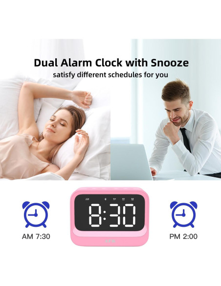 Reloj Despertador Digital AFK Rosa con Altavoz Bluetooth