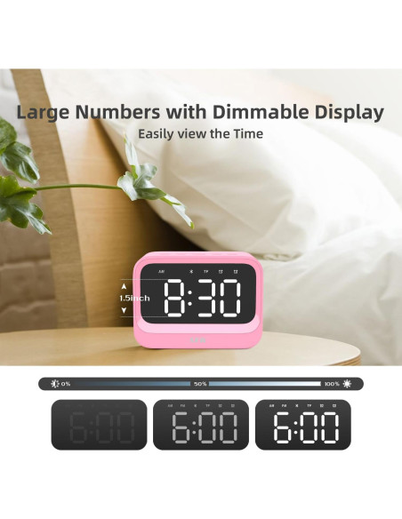 Reloj Despertador Digital AFK Rosa con Altavoz Bluetooth
