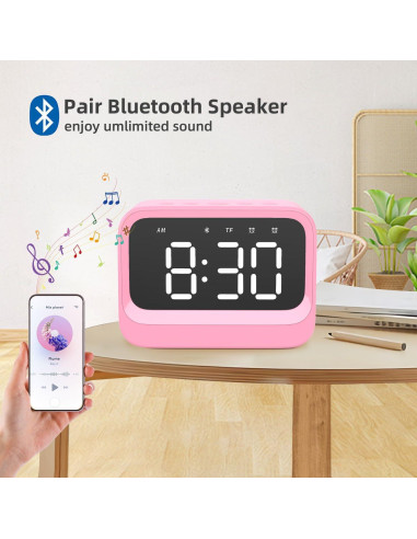 Reloj Despertador Digital AFK Rosa con Altavoz Bluetooth
