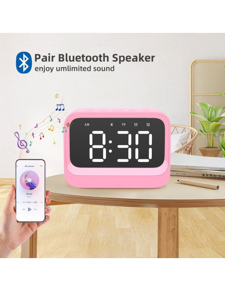 Reloj Despertador Digital AFK Rosa con Altavoz Bluetooth