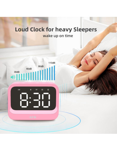 Reloj Despertador Digital AFK Rosa con Altavoz Bluetooth