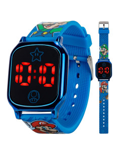 Reloj LED Activado por Toque Accutime Super Mario Niños - Correa Silicona Azul