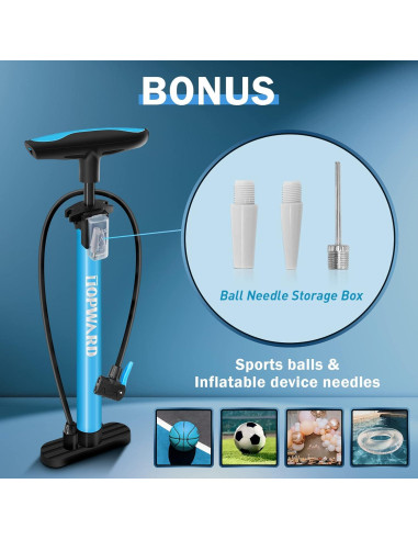 Bomba de Neumáticos Manual Topward para Bicicleta Azul