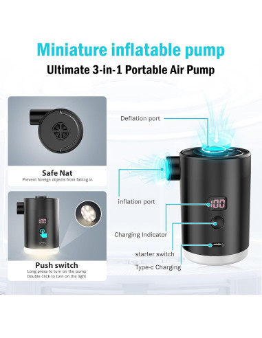 Bomba de Aire Portátil VUDIKEJ 4000mAh con Luz LED