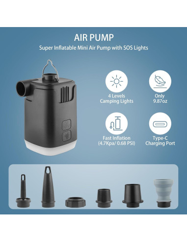 Bomba de Aire Portátil XINBAOHONG H9727 con Luz LED 4000mAh