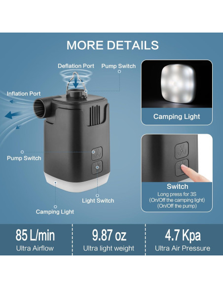 Bomba de Aire Portátil XINBAOHONG H9727 con Luz LED 4000mAh
