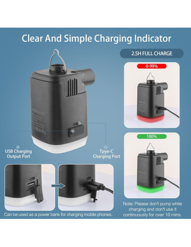Bomba de Aire Portátil XINBAOHONG H9727 con Luz LED 4000mAh