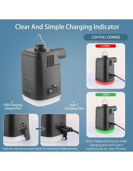 Bomba de Aire Portátil XINBAOHONG H9727 con Luz LED 4000mAh