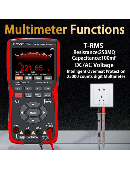 Multímetro Digital ZOYI ZT-703S 50MHz Pantalla TFT 3.5"