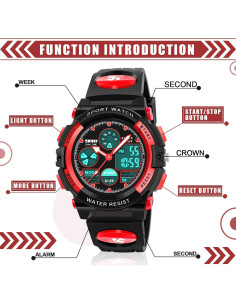 Reloj Digital Deportivo Impermeable Dodosky para Niños Rojo 2