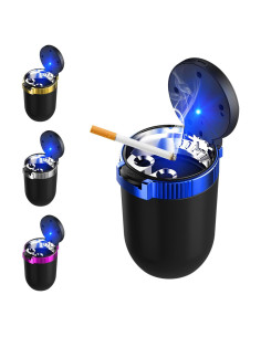 Cenicero de coche Wevdn con tapa y luz LED azul