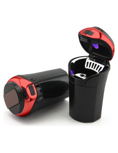 Cenicero de Auto TAKAVU Acero Inoxidable con Luz LED Azul