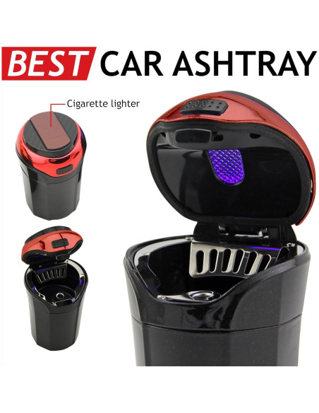 Cenicero de Auto TAKAVU Acero Inoxidable con Luz LED Azul